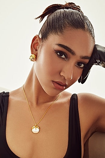 Gold Finish Pearl Stud Earrings