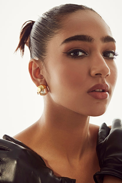 Gold Finish Pearl Stud Earrings