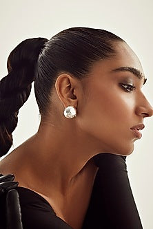 Silver Finish Pearl Stud Earrings