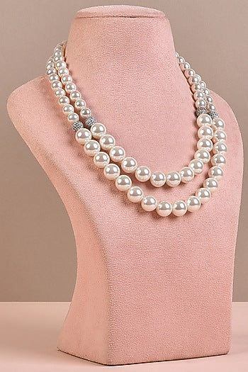 White Necklace With Pearls & Silver Swarovski