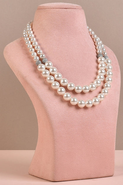 White Necklace With Pearls & Silver Swarovski
