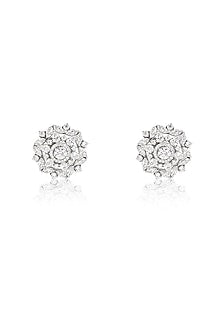 White Rhodium Finish Zircon Stud Earrings In Sterling Silver