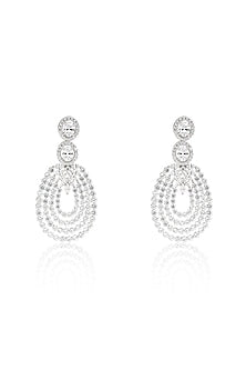 White Rhodium Finish Zircon Dangler Earrings In Sterling Silver