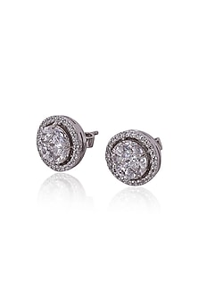 White Rhodium Finish Marquise Zircon Stud Earrings In Sterling Silver