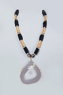 Gold Finish Beaded Long Necklace