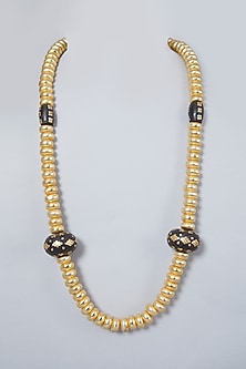 Gold Finish Wooden Beaded Long Necklace