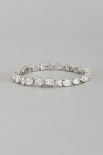 White Rhodium Finish Multi-Shaped Cubic Zirconia Solitaire Bangle