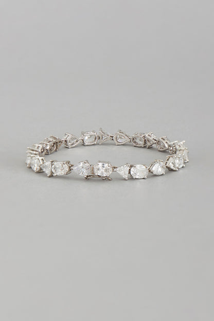 White Rhodium Finish Multi-Shaped Cubic Zirconia Solitaire Bangle