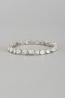 White Rhodium Finish Multi-Shaped Cubic Zirconia Solitaire Bangle