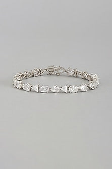 White Rhodium Finish Multi-Shaped Cubic Zirconia Solitaire Bangle