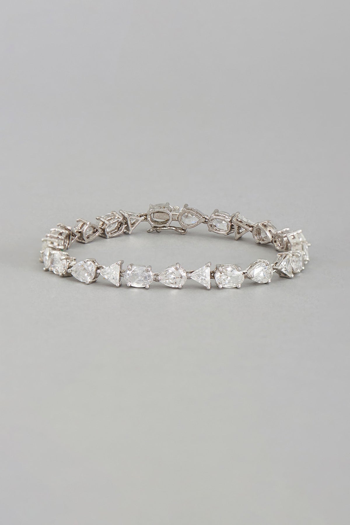White Rhodium Finish Multi-Shaped Cubic Zirconia Solitaire Bangle