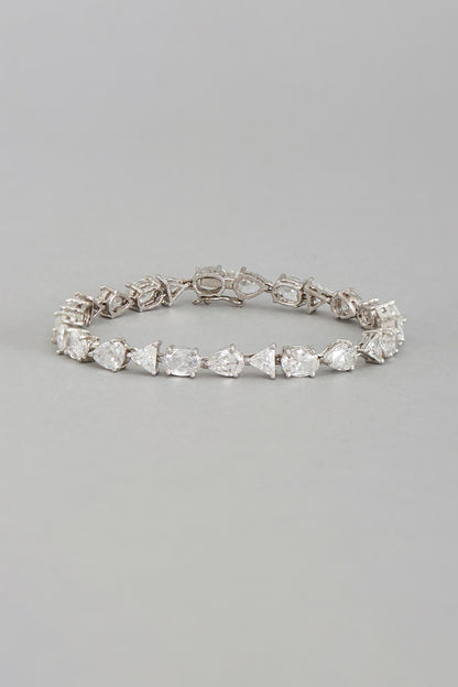 White Rhodium Finish Multi-Shaped Cubic Zirconia Solitaire Bangle