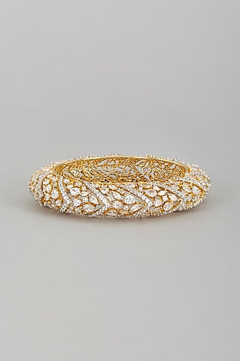 Gold Finish Cubic Zirconia Large Kada Bangle