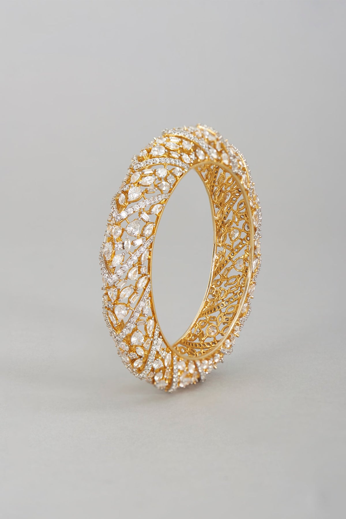 Gold Finish Cubic Zirconia Large Kada Bangle