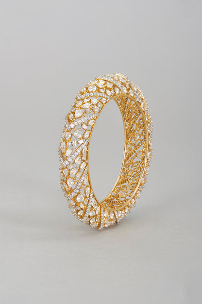 Gold Finish Cubic Zirconia Large Kada Bangle