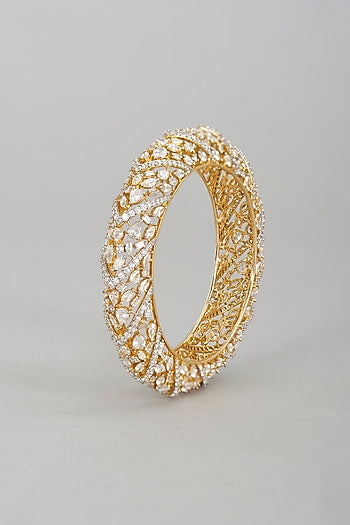 Gold Finish Cubic Zirconia Large Kada Bangle