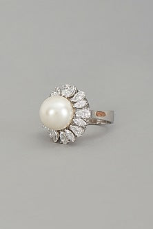 White Rhodium Finish Cubic Zirconia Sunflower Ring