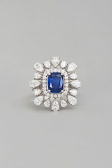 White Rhodium Finish Sapphire Semi-Precious Stone Ring