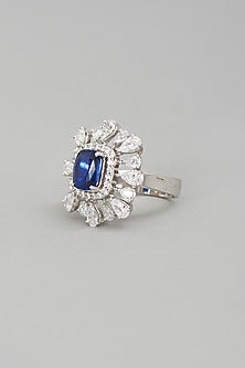 White Rhodium Finish Sapphire Semi-Precious Stone Ring
