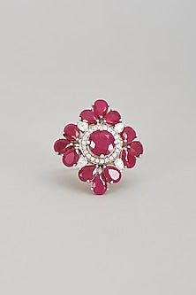 White & Gold Rhodium Finish Ruby Semi-Precious Stone Ring