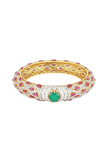 White & Gold Finish Rubies Bangle