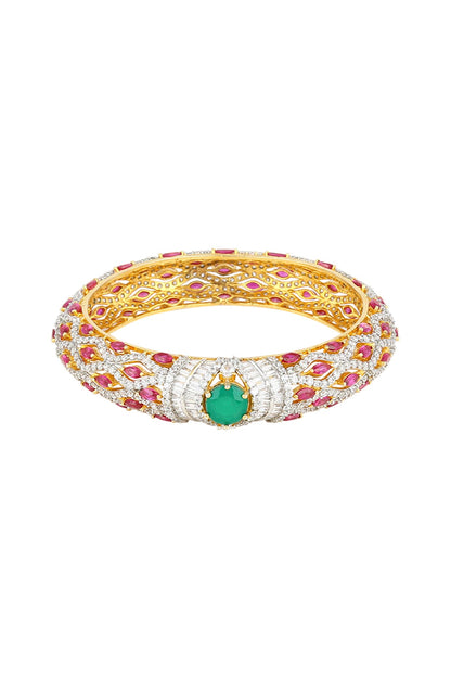 White & Gold Finish Rubies Bangle