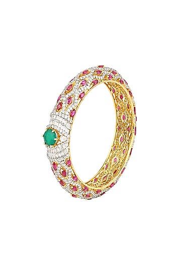 White & Gold Finish Rubies Bangle