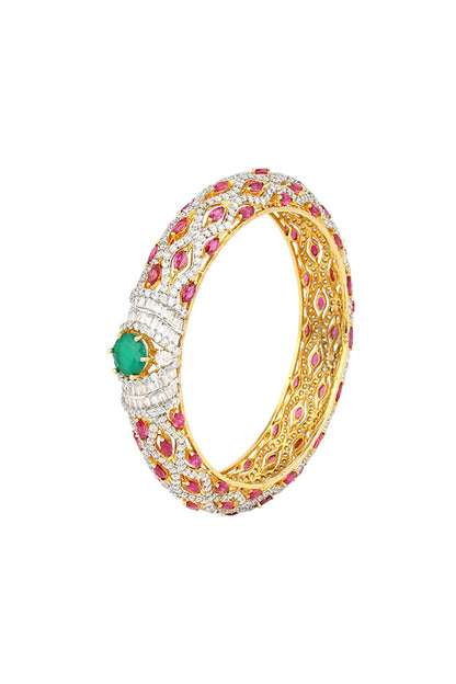 White & Gold Finish Rubies Bangle