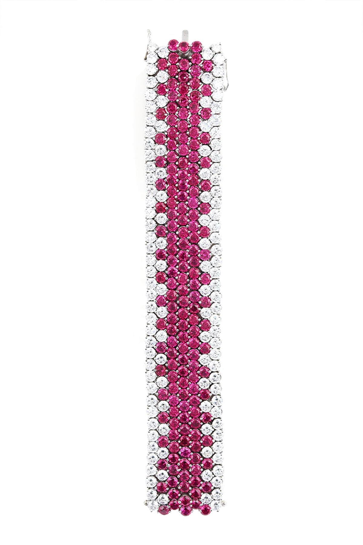White Finish Pink Rubies Bracelet
