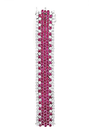 White Finish Pink Rubies Bracelet
