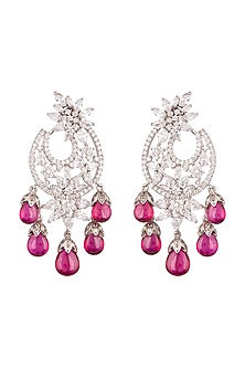 White Finish Ruby Stud Earrings