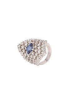 White Finish Blue Sapphire Ring