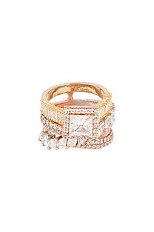 White, Rose Gold & Gold Finish Solitaire Ring