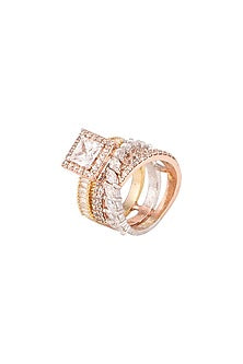 White, Rose Gold & Gold Finish Solitaire Ring
