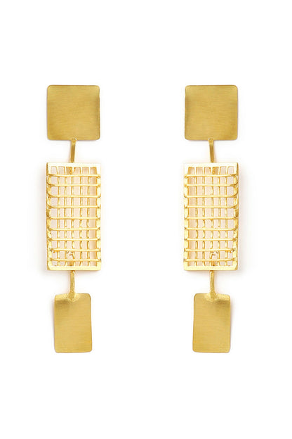 Gold Finish Geometric Dangler Earrings