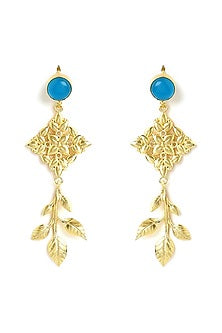 Gold Finish Floral Jaali Stone Dangler Earrings
