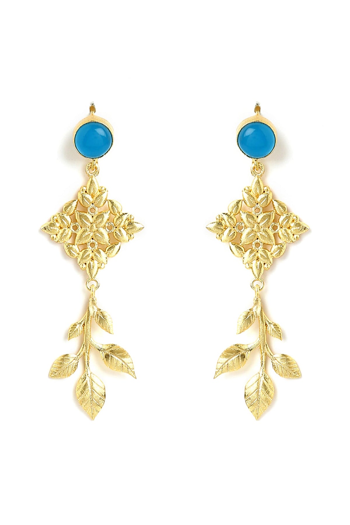 Gold Finish Floral Jaali Stone Dangler Earrings