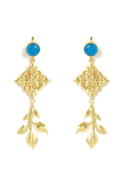 Gold Finish Floral Jaali Stone Dangler Earrings