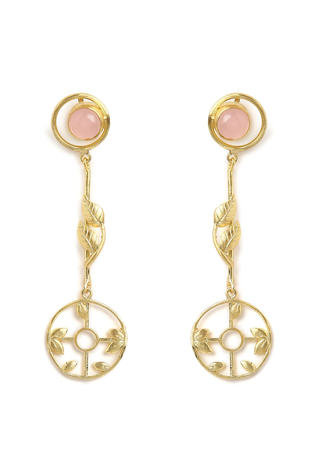Gold Finish Leaf Motif Stone Dangler Earrings