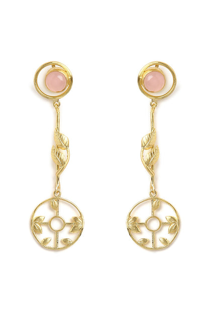 Gold Finish Leaf Motif Stone Dangler Earrings