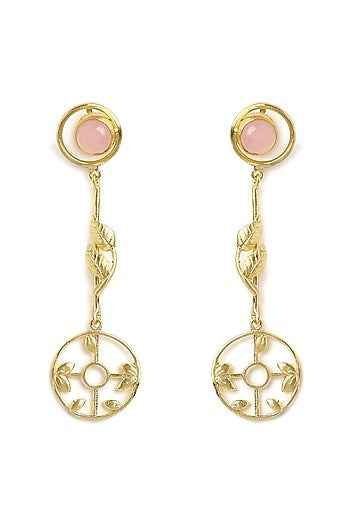 Gold Finish Leaf Motif Stone Dangler Earrings