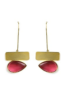 Gold Finish Flat Geometric Stone Dangler Earrings