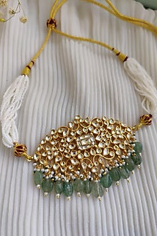 Micro Gold Plated Pachi Kundan & Green Bead Choker Necklace Set