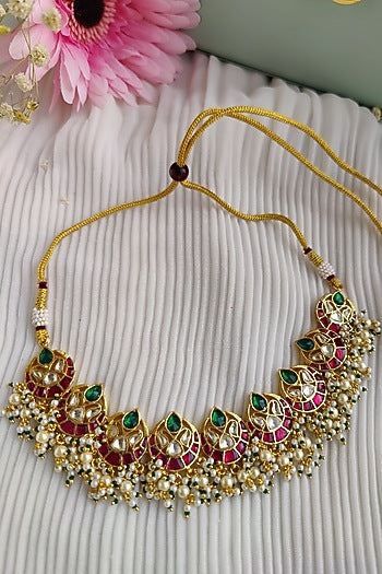 Micro Gold Plated Pachi Kundan & Ruby Choker Necklace Set