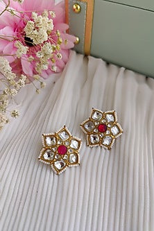 Gold Finish Kundan Polki & Ruby Choker Necklace Set