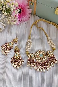 Gold Plated Pachi Kundan & Ruby Choker Necklace Set