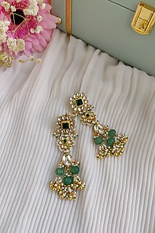 Gold Finish Kundan Polki & Melon Bead Floral Choker Necklace Set