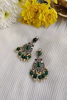Black Rhodium Finish Kundan Polki & Pearl Long Necklace Set