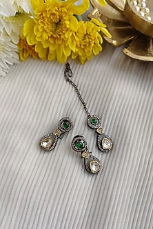 Black Rhodium Finish Kundan Polki & Zirconia Long Necklace Set