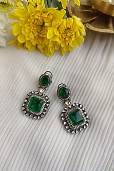 Black Rhodium Finish Kundan Polki & Green Doublet Stone Long Necklace Set